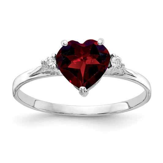 14k White Gold 7mm Heart Garnet AAA Real Diamond ring