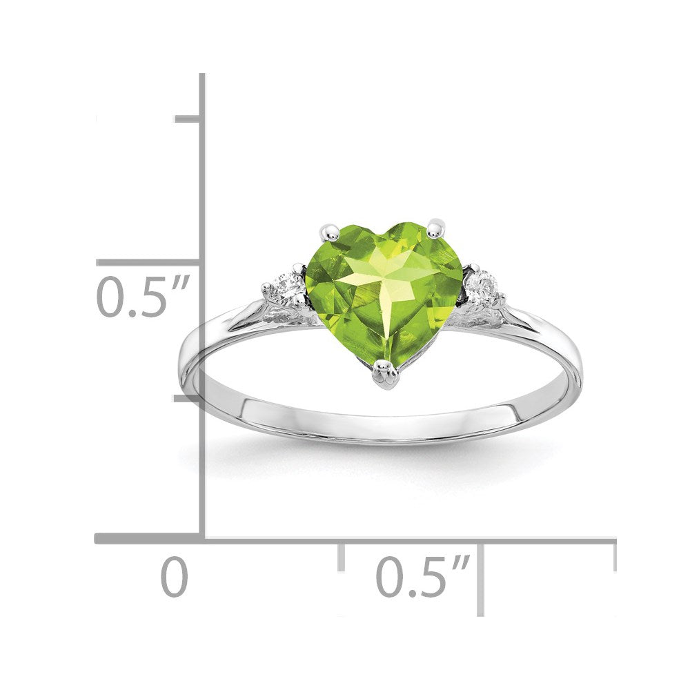 Solid 14k White Gold 7mm Heart Simulated Peridot AA CZ Ring