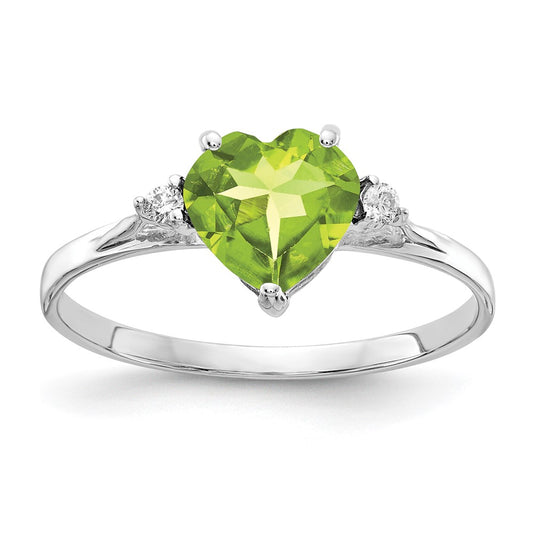 14k White Gold 7mm Heart Peridot AAA Real Diamond ring