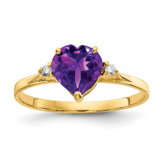 Solid 14k Yellow Gold 7mm Heart Simulated Amethyst VS CZ Ring