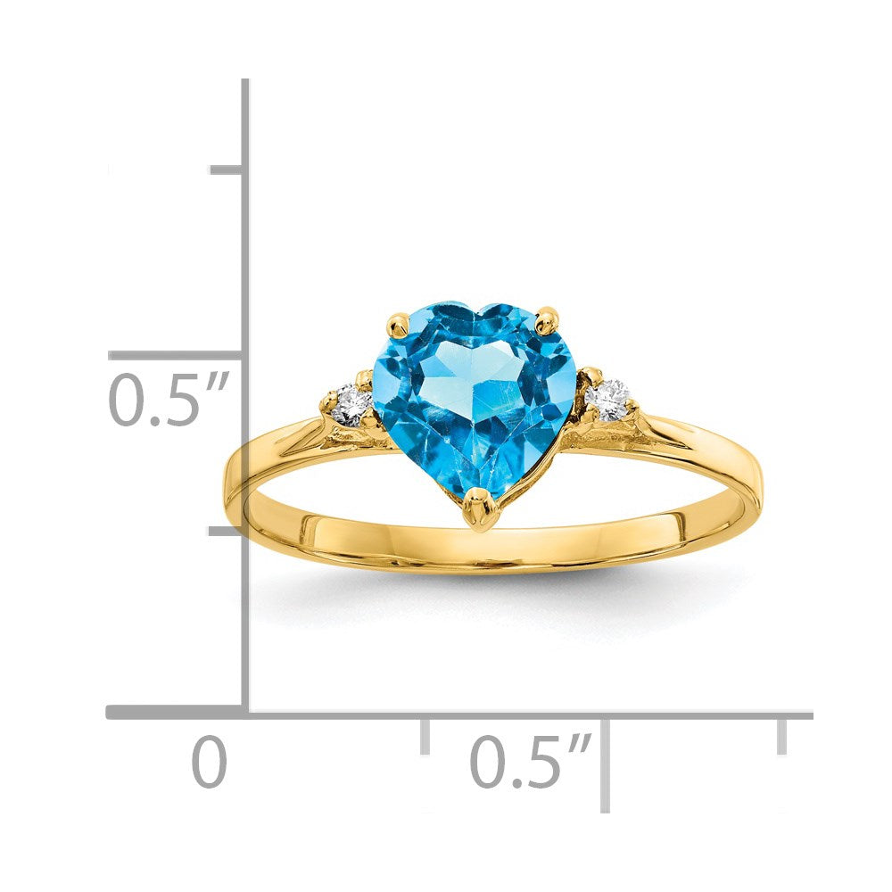 14K Yellow Gold 7mm Heart Blue Topaz VS Real Diamond ring