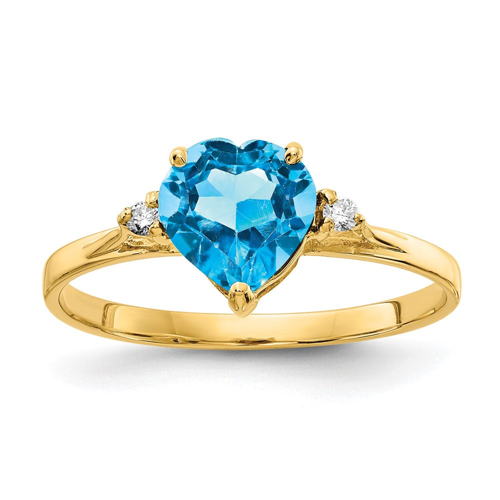 14K Yellow Gold 7mm Heart Blue Topaz VS Real Diamond ring