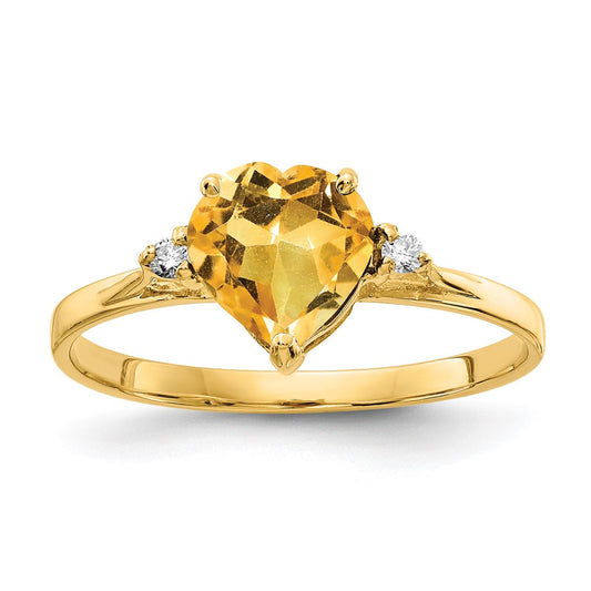 Solid 14k Yellow Gold 7mm Heart Simulated Citrine VS CZ Ring