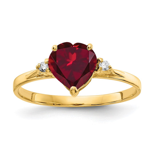 14K Yellow Gold 7mm Heart Created Ruby A Real Diamond ring