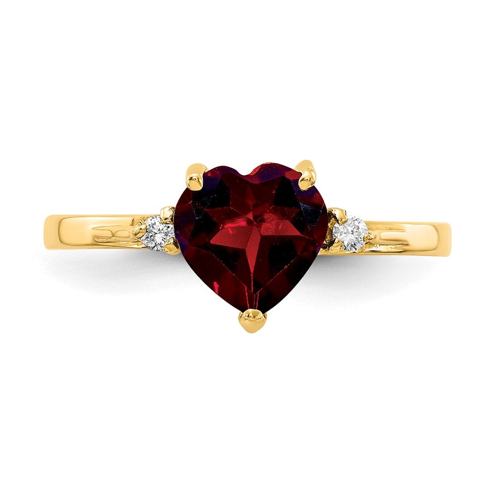 14K Yellow Gold 7mm Heart Garnet AAA Real Diamond ring