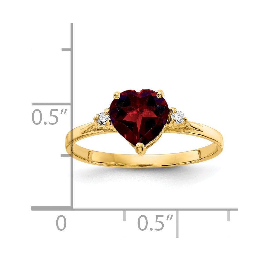 14K Yellow Gold 7mm Heart Garnet AAA Real Diamond ring