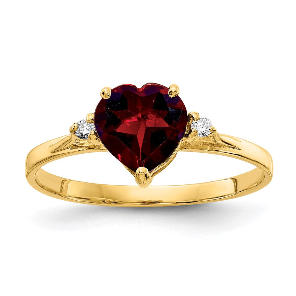 14K Yellow Gold 7mm Heart Garnet AAA Real Diamond ring