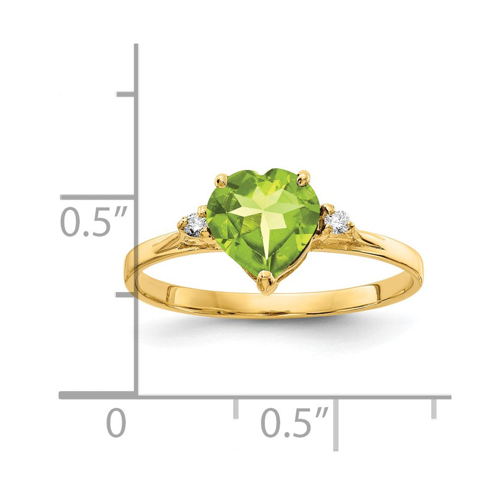 14K Yellow Gold 7mm Heart Peridot AAA Real Diamond ring