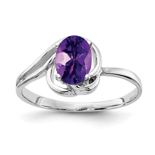 14k White Gold 7x5mm Oval Amethyst Checker ring