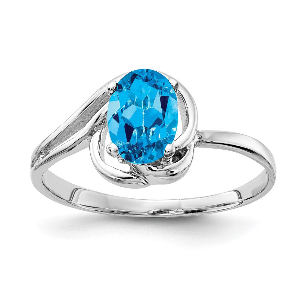 Solid 14k White Gold 7x5mm Oval Simulated Blue Topaz Ring