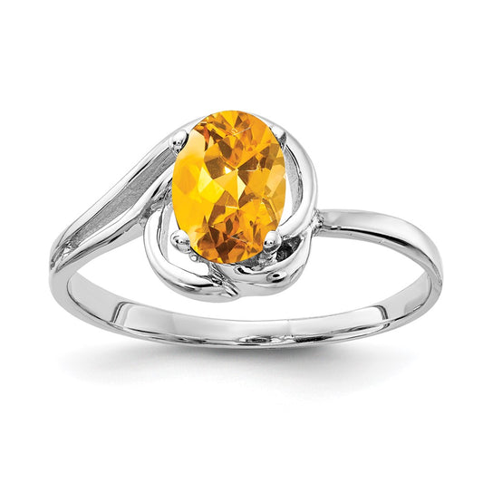 14k White Gold 7x5mm Oval Citrine Checker ring