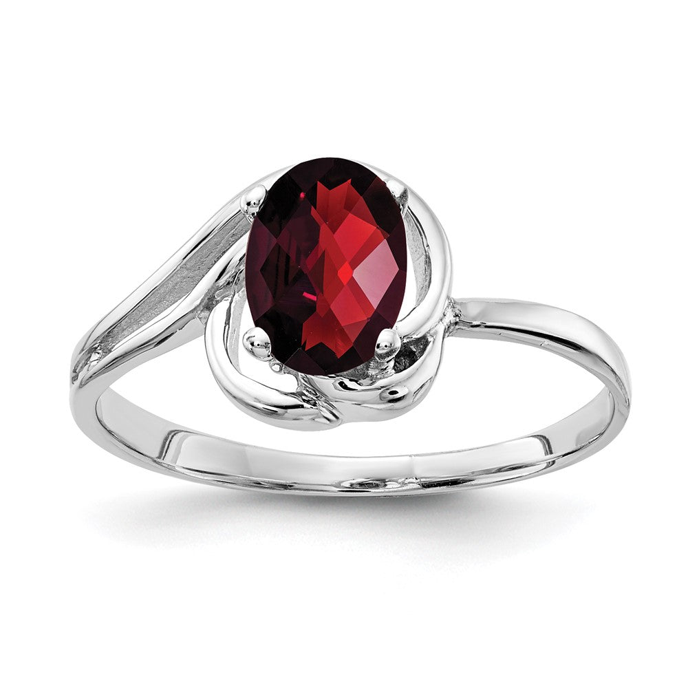 14k White Gold 7x5mm Oval Garnet Checker ring