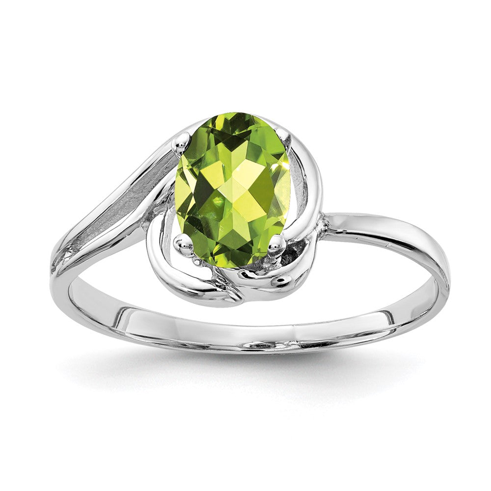 14k White Gold 7x5mm Oval Peridot Checker ring