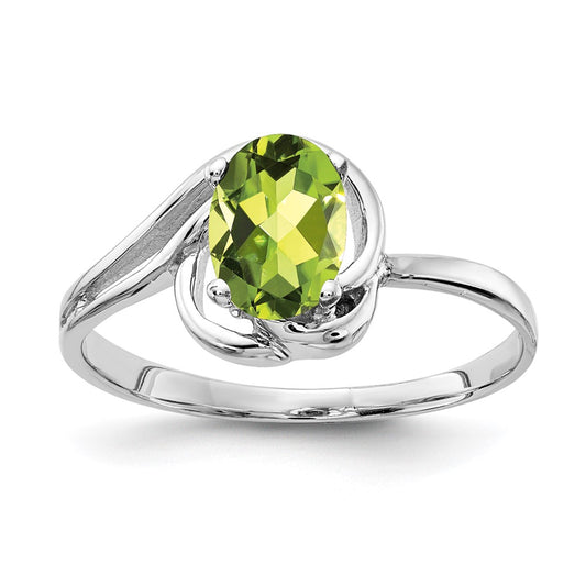 Solid 14k White Gold 7x5mm Oval Simulated Peridot Ring