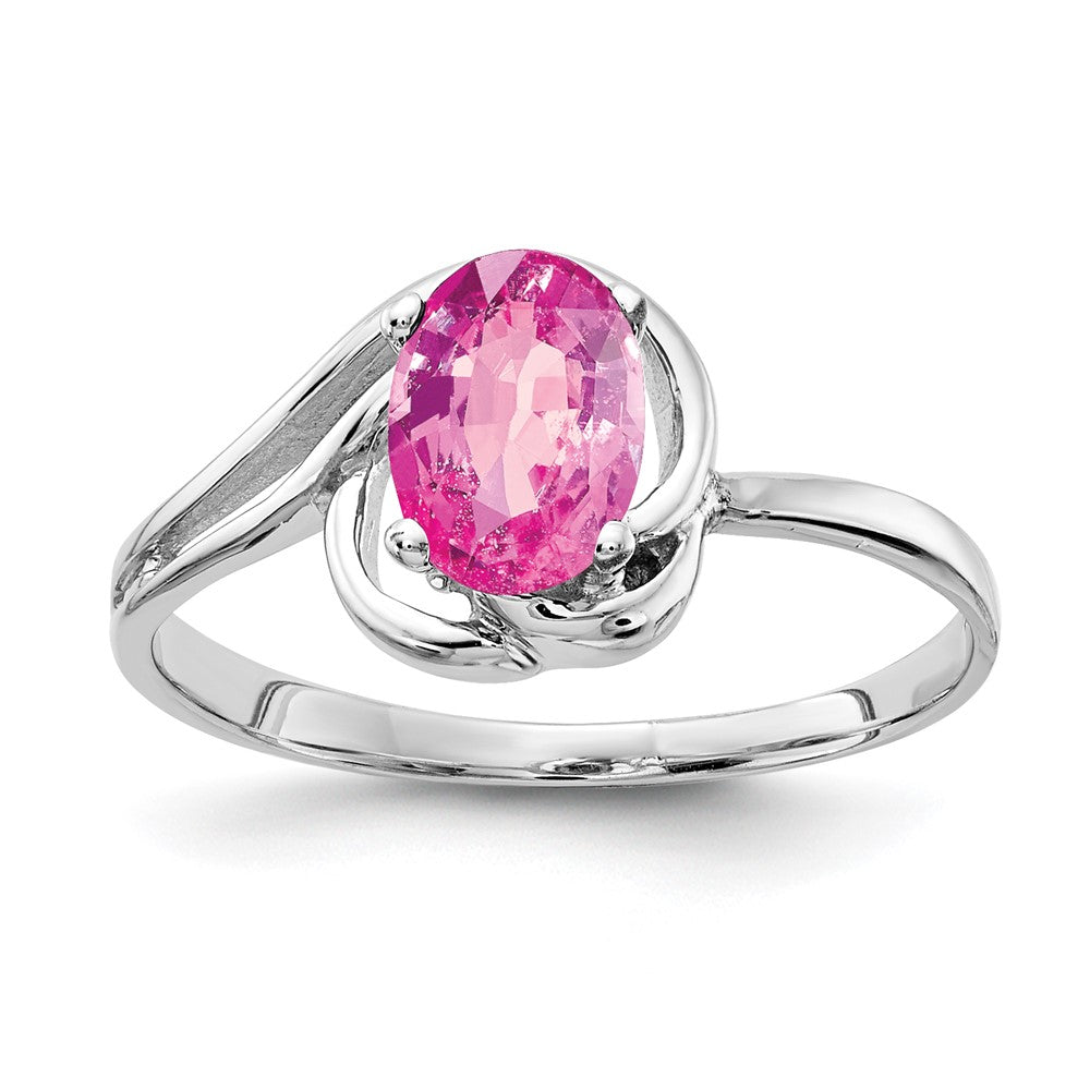 Solid 14k White Gold 7x5mm Oval PinK Simulated Sapphire Ring