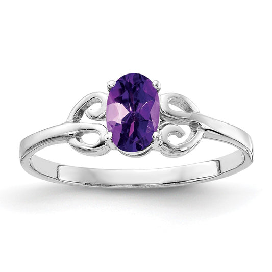 14k White Gold 6x4mm Oval Amethyst Checker ring