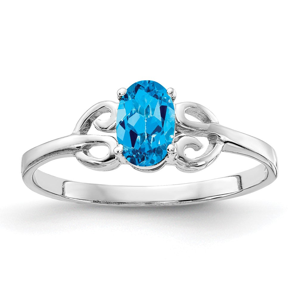 Solid 14k White Gold 6x4mm Oval Simulated Blue Topaz Ring