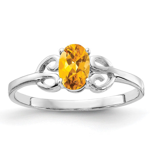 Solid 14k White Gold 6x4mm Oval Simulated Citrine Ring