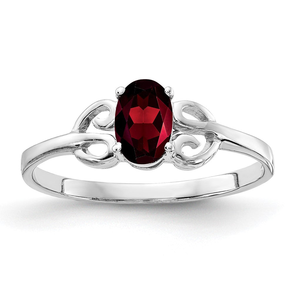 14k White Gold 6x4mm Oval Garnet Checker ring