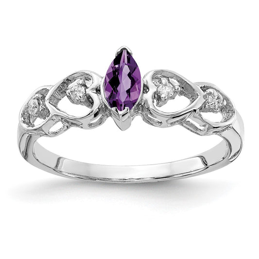 Solid 14k White Gold 6x3mm Marquise Simulated Amethyst AA CZ Ring