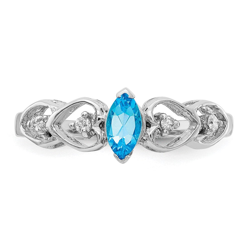 14k White Gold 6x3mm Marquise Blue Topaz VS Real Diamond ring