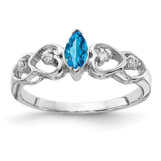 14k White Gold 6x3mm Marquise Blue Topaz A Real Diamond ring