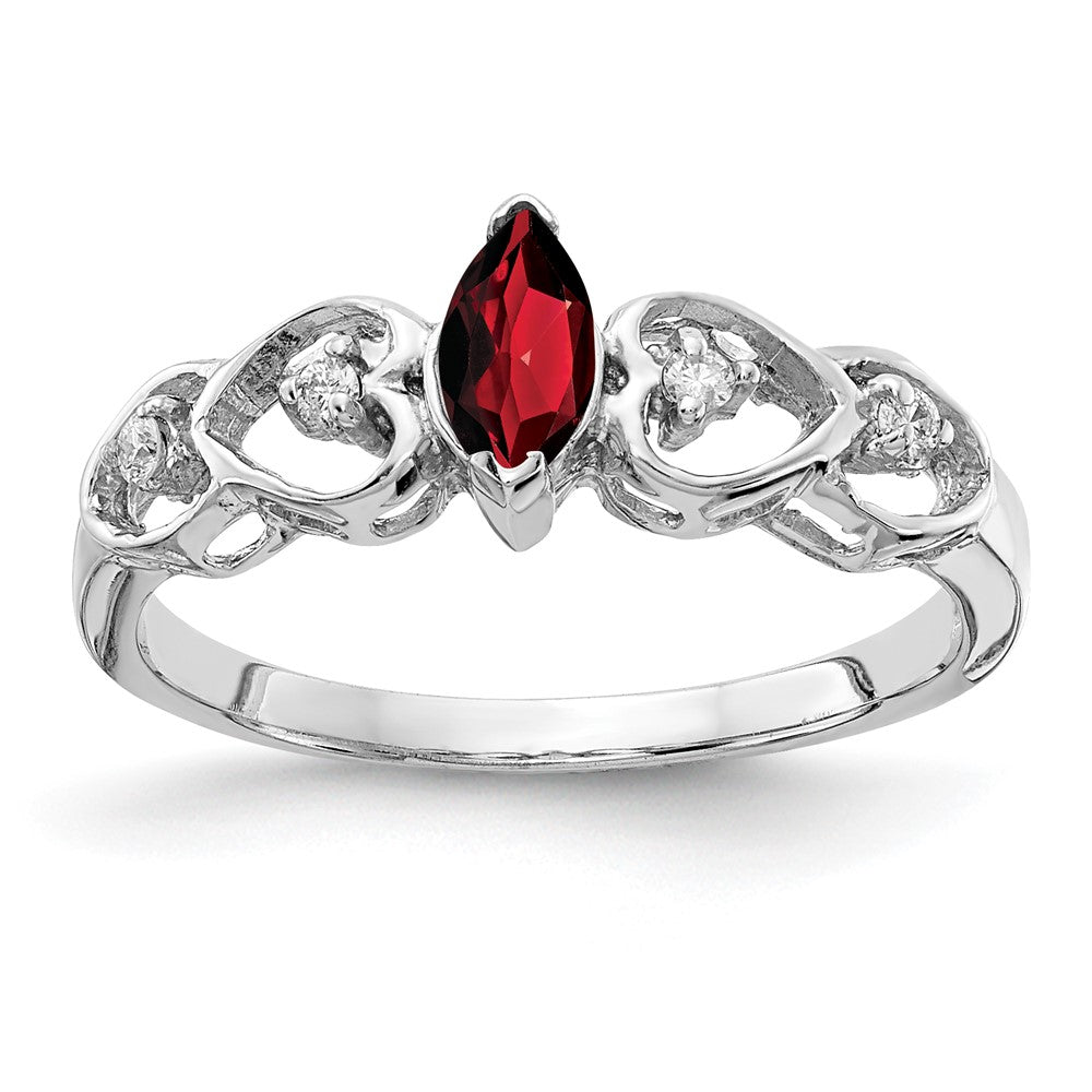 14k White Gold 6x3mm Marquise Garnet AAA Real Diamond ring