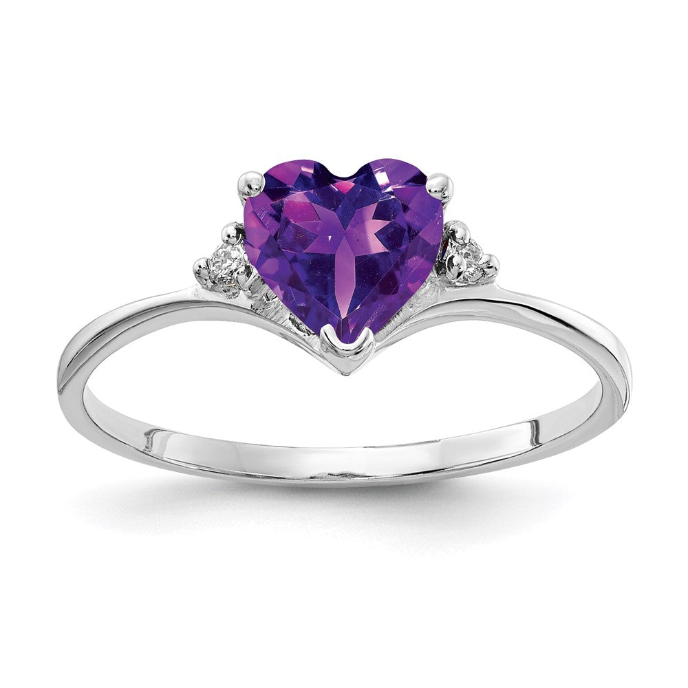 Solid 14k White Gold 6mm Heart Simulated Amethyst AA CZ Ring