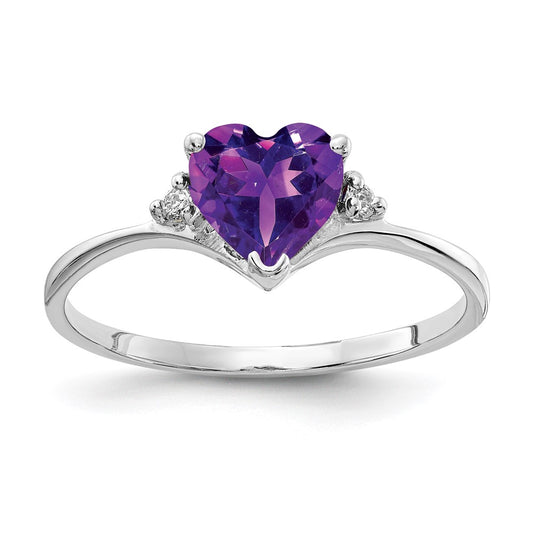 14k White Gold 6mm Heart Amethyst AA Real Diamond ring