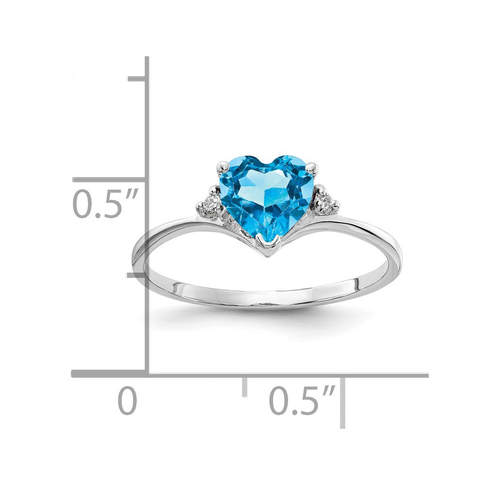 14k White Gold 6mm Heart Blue Topaz AA Real Diamond ring