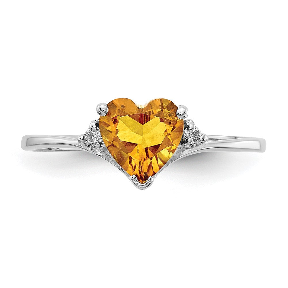 Solid 14k White Gold 6mm Heart Simulated Citrine A CZ Ring