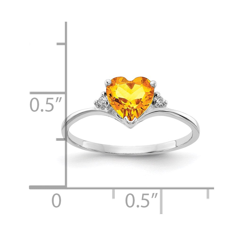 14k White Gold 6mm Heart Citrine AAA Real Diamond ring