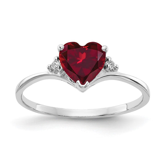 14k White Gold 6mm Heart Created Ruby A Real Diamond ring