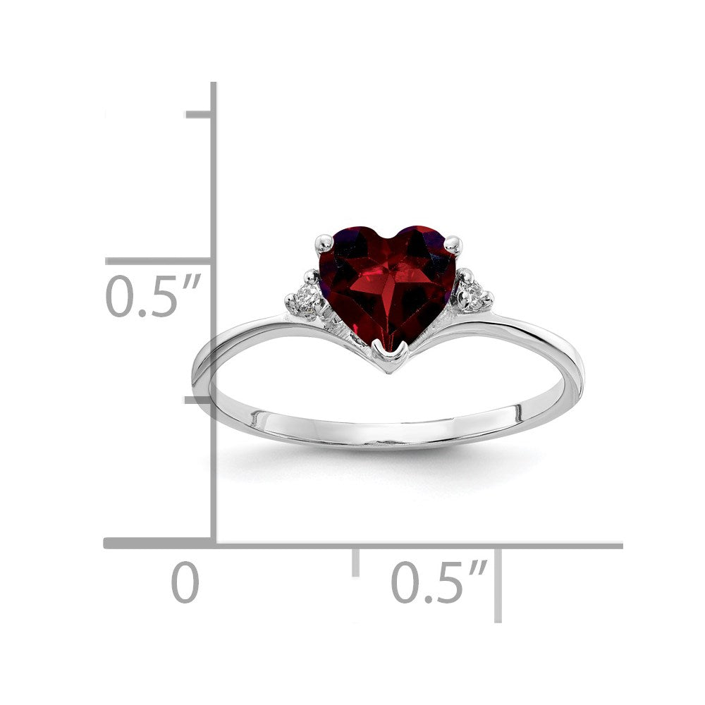 14k White Gold 6mm Heart Garnet AAA Real Diamond ring