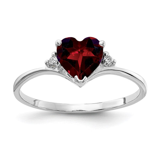 14k White Gold 6mm Heart Garnet A Real Diamond ring