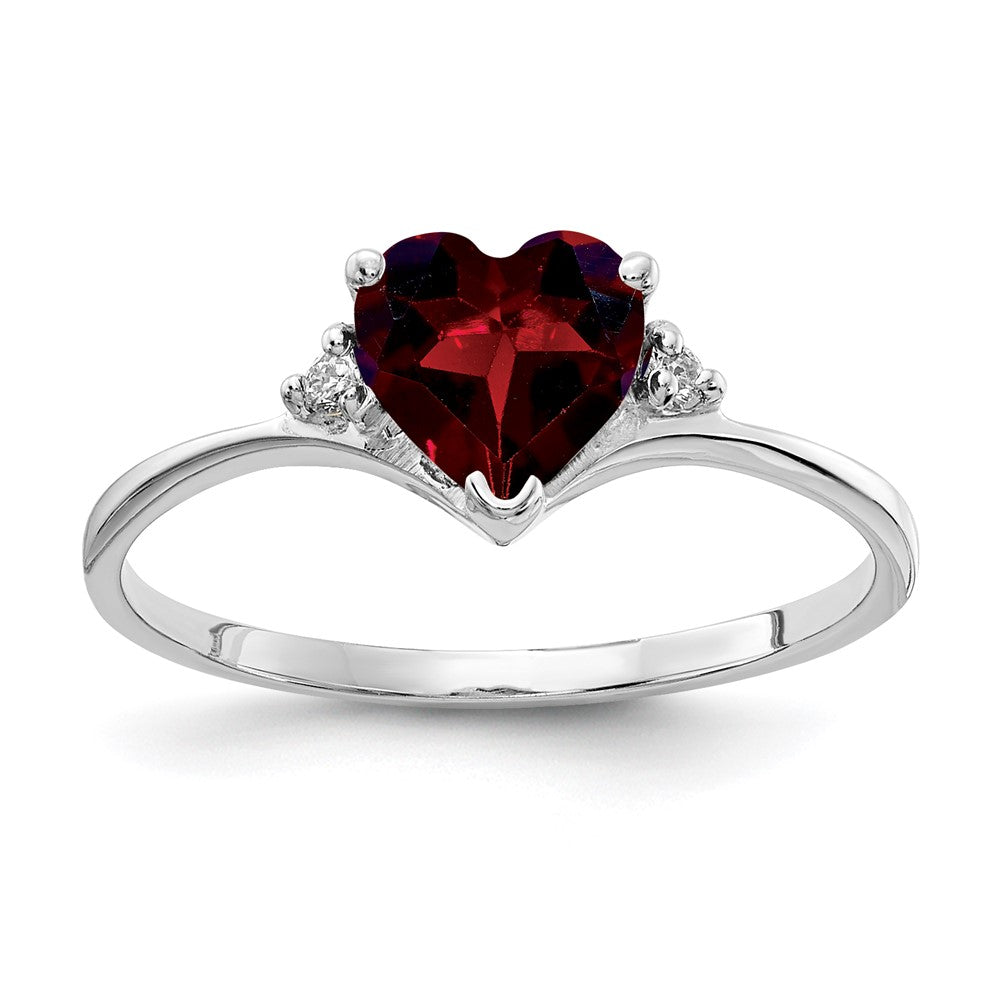 14k White Gold 6mm Heart Garnet AAA Real Diamond ring