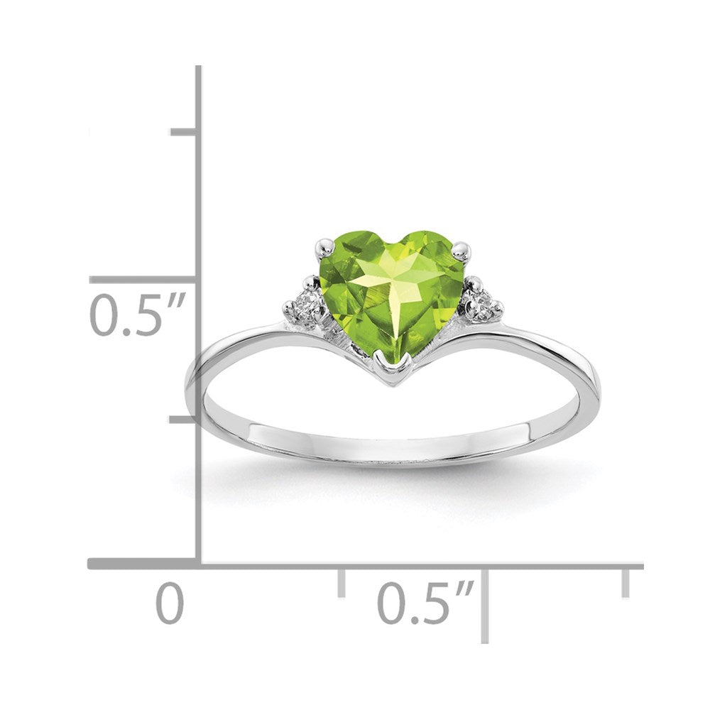 14k White Gold 6mm Heart Peridot VS Real Diamond ring