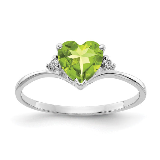 Solid 14k White Gold 6mm Heart Simulated Peridot AA CZ Ring