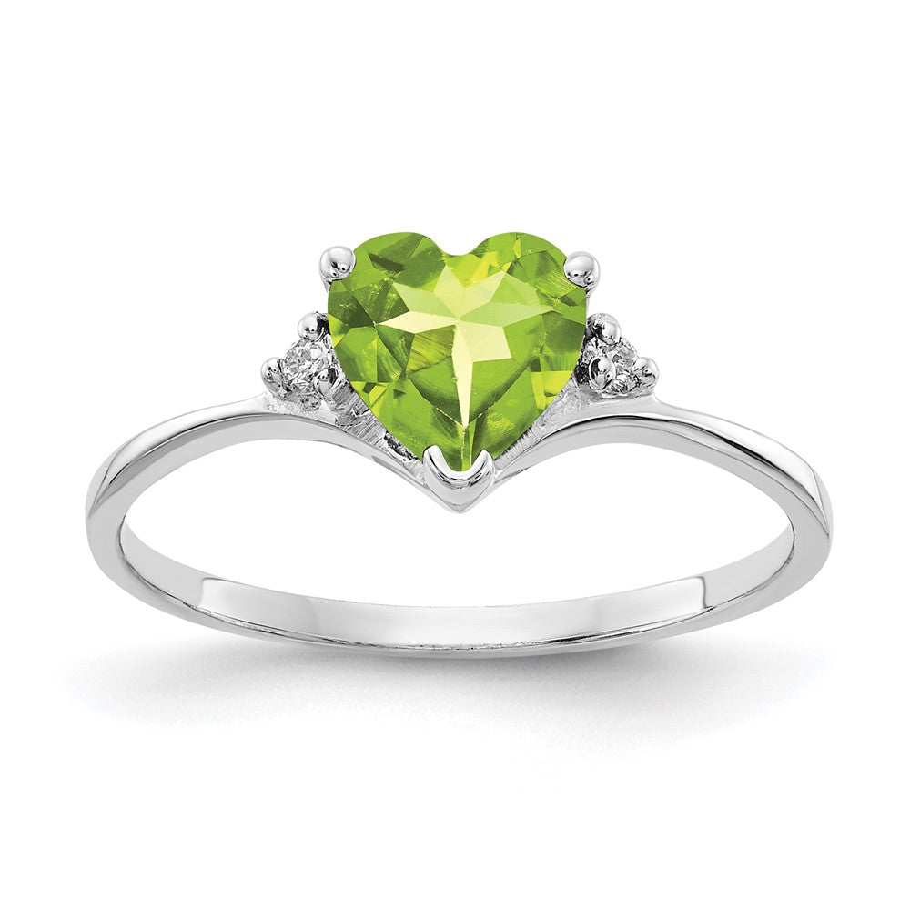 Solid 14k White Gold 6mm Heart Simulated Peridot VS CZ Ring