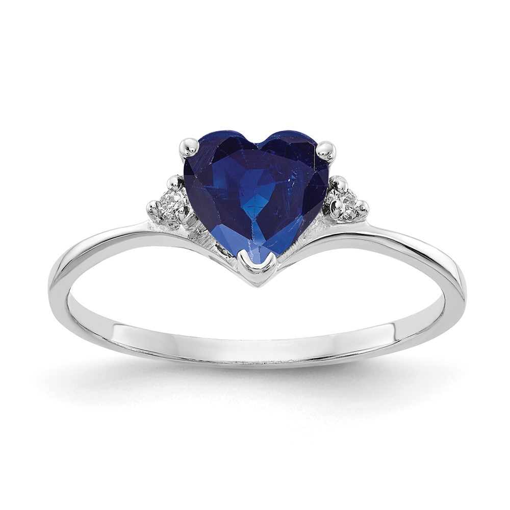 14k White Gold 6mm Heart Sapphire AA Real Diamond ring