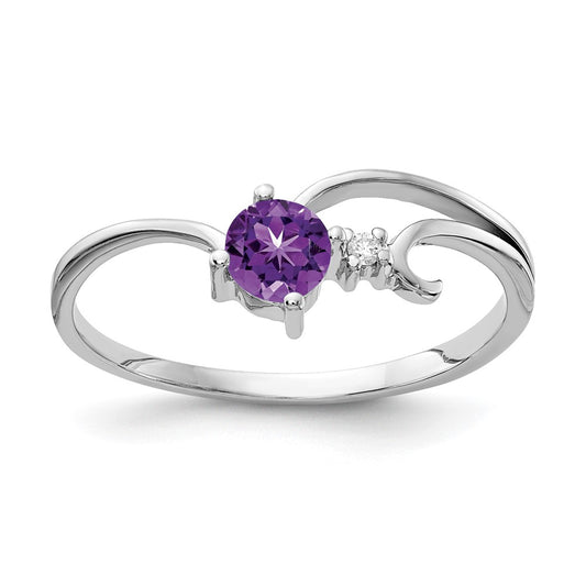 14k White Gold 4mm Amethyst AA Real Diamond ring