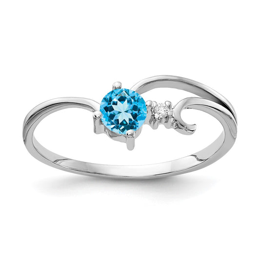 14k White Gold 4mm Blue Topaz AA Real Diamond ring