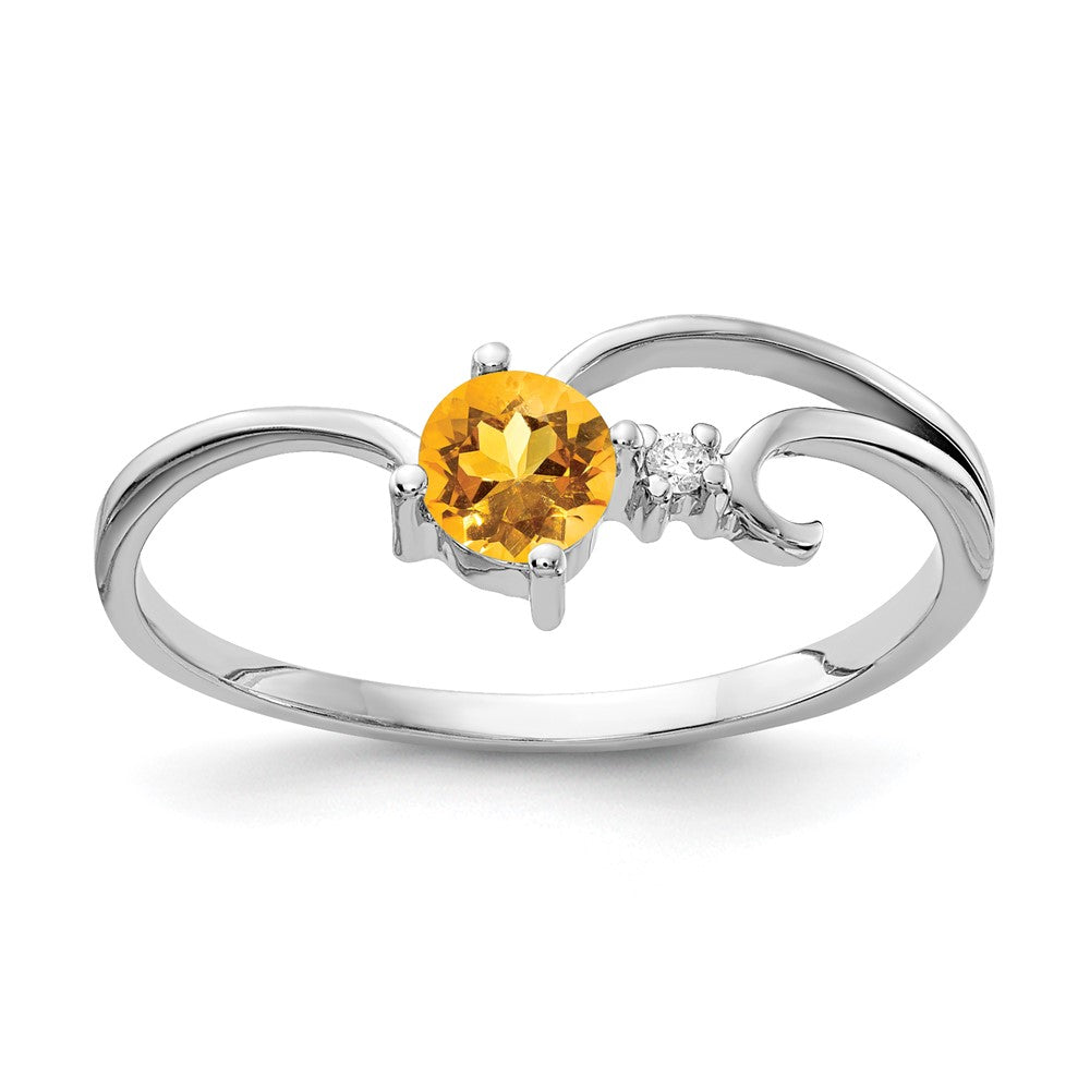 14k White Gold 4mm Citrine AAA Real Diamond ring