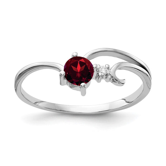 14k White Gold 4mm Garnet AA Real Diamond ring