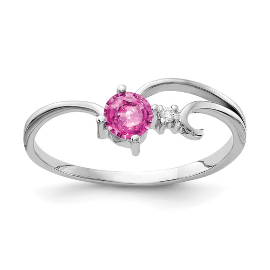 14k White Gold 4mm Pink Sapphire VS Real Diamond ring