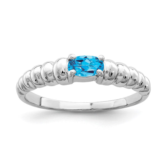 Solid 14k White Gold Simulated Blue Topaz Ring