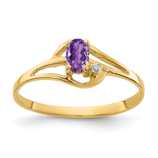 Solid 14k Yellow Gold 5x3mm Oval Simulated Amethyst AA CZ Ring