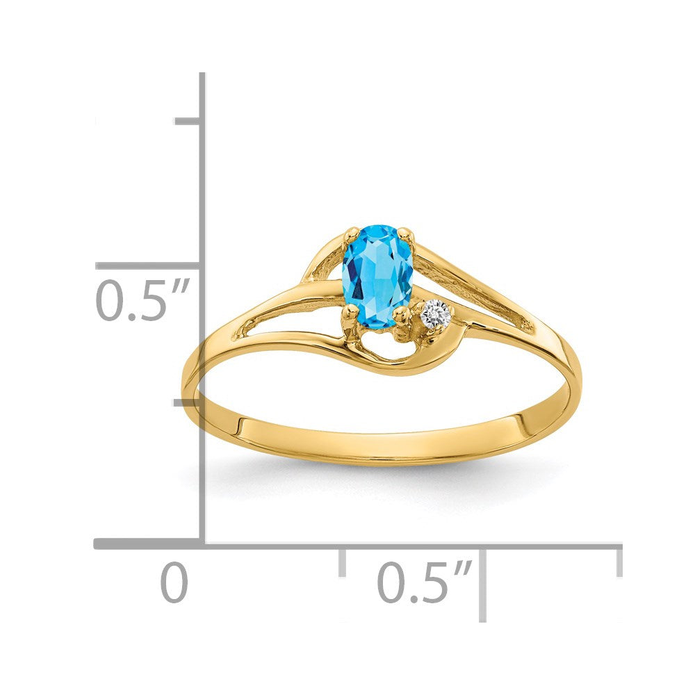 14K Yellow Gold 5x3mm Oval Blue Topaz AAA Real Diamond ring