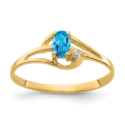 14K Yellow Gold 5x3mm Oval Blue Topaz AA Real Diamond ring