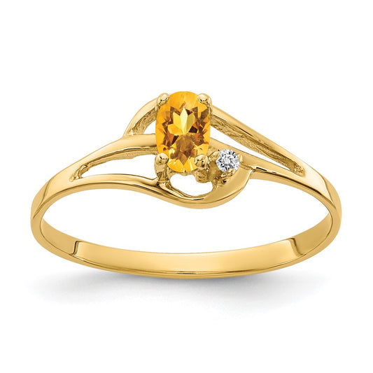 Solid 14k Yellow Gold 5x3mm Oval Simulated Citrine AA CZ Ring